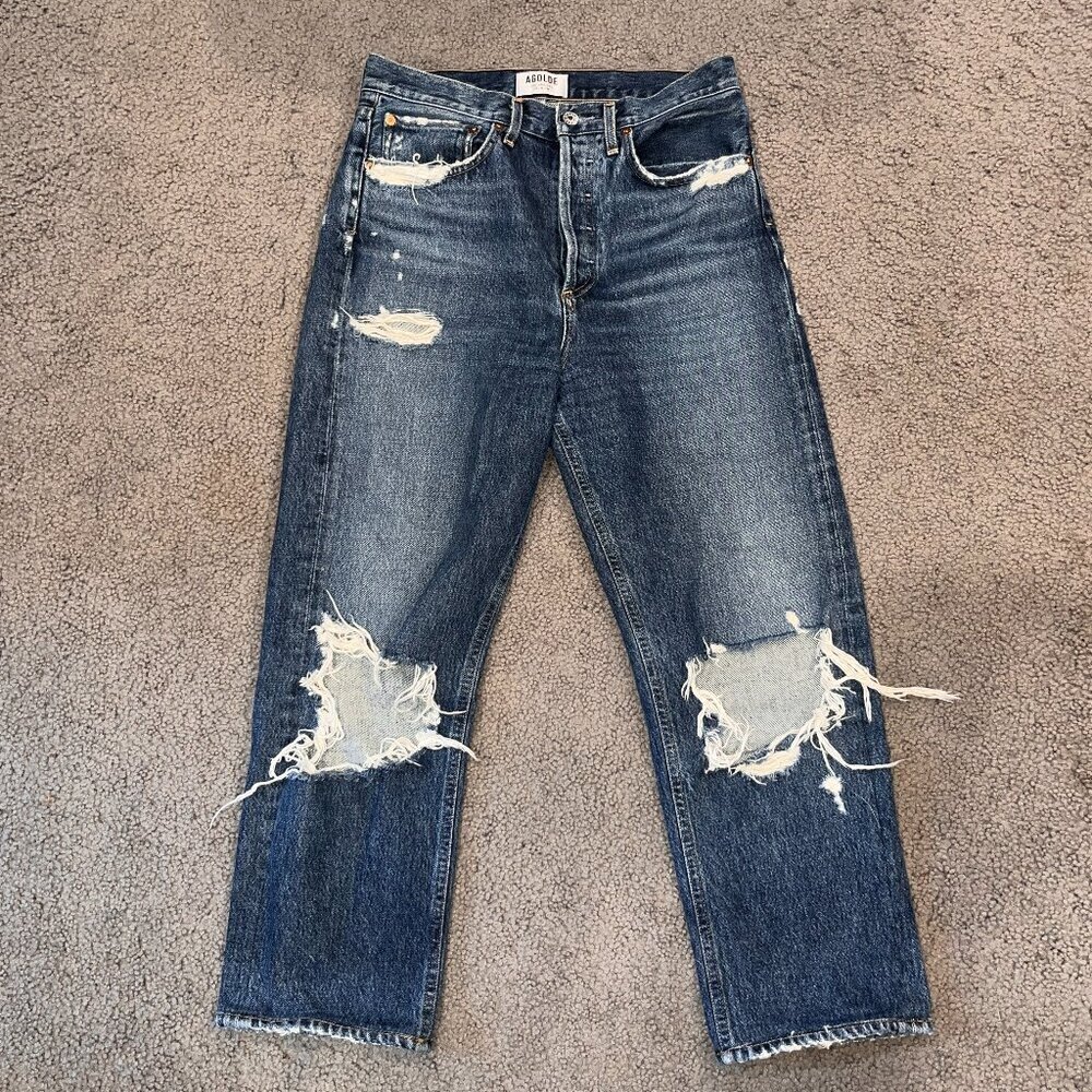 AGOLDE LOS ANGELES PREMIUM PINCH WAIST MADE IN USA DISTRESSED BLOWN KNEE JEANS